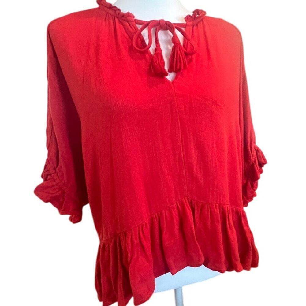 UMGEE Red Ruffled Slouchy Blouse Women's Size Small